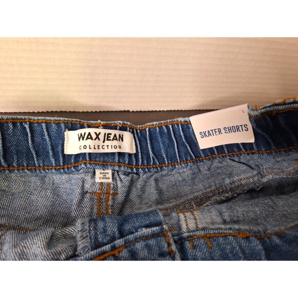 Wax Jean Collection Dark Blue Distressed Jeans Skater Shorts Size Large 30X3 - Picture 3 of 5